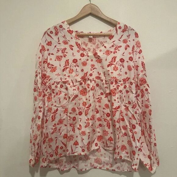 Grace Atwood Tops - Grace Atwood The Drop Ivory Floral BabyDoll Size Large V Neck Long Sleeve